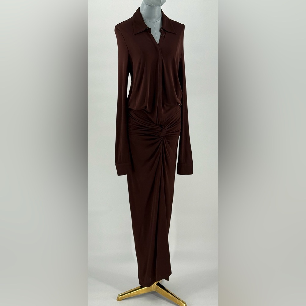 🆕 RAT & BOA 🧿 NWOT Rucci Long Sleeve Ruched Shirt Dress, Brown - Sz L - Picture 4 of 17